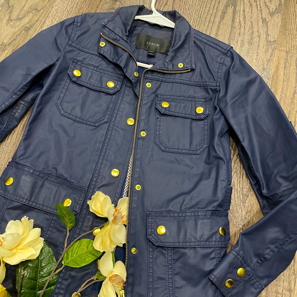 J. Crew Navy Jacket with Yellow Accents